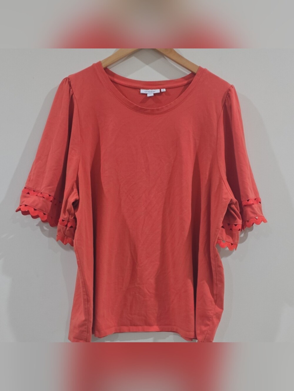 Plus Size Chico's Womens Knit Top Pullover Solid Round Neck Short Sleeve Cutout